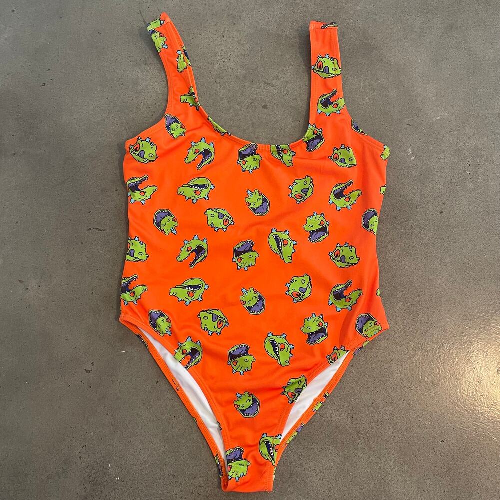 Nickelodeon 90s Rugrats reptar orange one piece swimsuit juniors Medium swim